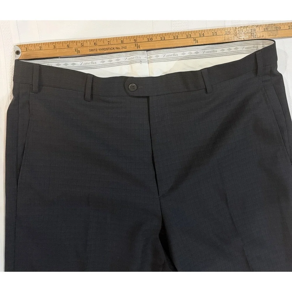 Zanella Todd Mens 38 Charcoal Grey Wool Dress Pants Made‎ in Italy Micro Check